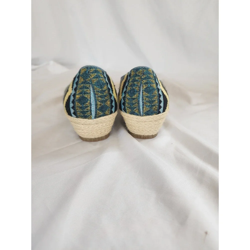 David Tate Women 8M Tribal Print Wedge Espadrilles Geometric Fabric Shoes Boho